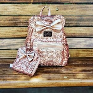 Minnie Rose Gold Loungefly Backpack & Wallet